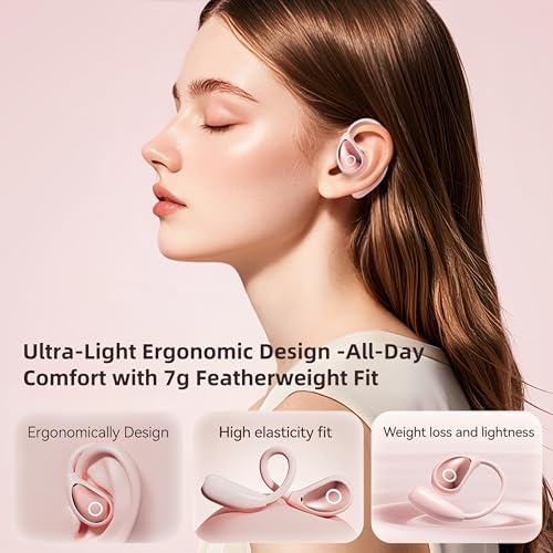 Stylish Pink Bluetooth Earbuds for Active Women – High-Performance Sports Headphones with 36-Hour Battery Life, IPX7 Waterproof Design, Secure Over-Ear Hooks, and Touch Control – Ideal for Gym, Running, and HD Sound Experience with Quick Charge Feature