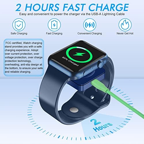 Dual-Purpose MFi-Certified USB A Fast Charger for Apple Watch & i Phone – 3.3 FT Wireless Charging Solution in Elegant Blue for Seamless Device Powering and Enhanced Compatibility with Air Pods
