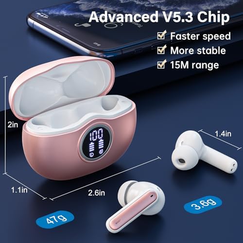 A10 Pro Wireless Earbuds – Advanced Bluetooth 5.3 Hi-Fi Stereo Headphones with 50 Hours Playtime, ENC Noise Cancellation for Superior Clarity, IPX7 Waterproof for Active Users, LED Battery Monitor – Ideal for Gym, Running, and Everyday Connectivity – Sleek Black Design