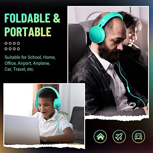 Rockpapa Ultra-Light Foldable Wired Headphones with Integrated Microphone – Premium Stereo Sound for All Ages, Perfect for Travel with Tangle-Free Cord and 3.5 mm Compatibility – Sleek Black/Grey Design for Everyday Listening and Virtual Meetings
