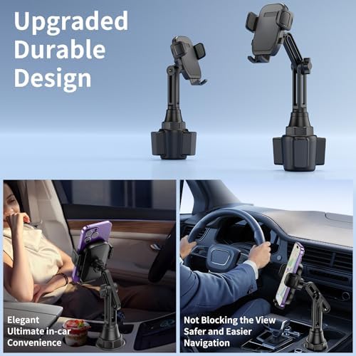 Universal Cup Phone Holder for Cars and More – Adjustable Long Neck Mount for All 4-7 Inch Smartphones – Non-Slip Cradle Compatible with i Phone, Samsung, Google – Ideal for Vehicles, Golf Carts, and Treadmills – Enhance Convenience and Safety While Driving or Exercising