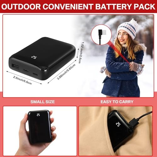 10000 m Ah Portable Power Bank with LED Display for Heated Vests and USB Devices – Dual Output Charger, Lightweight Battery Pack for Home and Office Use, Enhanced Compatibility and Fast Charging Solution