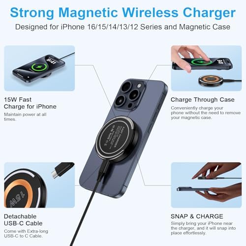Samsung 15 W Fast Wireless Charger Pad with Magnetic Kickstand – Dual Pack Magsafe Charging Station for Galaxy S25 Ultra, i Phone 16 Pro Max, and Google Pixel 9 Pro – Enhanced Speed and Compatibility for Ultimate Convenience Experience high-speed, 15 W wireless charging with our innovative Dual Pack Magnetic Charging Pads, designed specifically for the latest Samsung Galaxy S25 Ultra, i Phone 16 Pro Max, and Google Pixel 9 Pro. Featuring a built-in smart chip, these chargers intelligently adapt to your device’s needs, ensuring optimal charging while preventing overheating and short circuits. The adjustable kickstand allows for versatile use while charging, making it easy to watch videos or browse. With a sleek, non-slip design and integrated 3 ft USB-C to C cable, these chargers are perfect for home or travel. Enjoy peace of mind with our 12-month warranty and responsive customer service. Elevate your charging experience with the ultimate combination of speed, safety, and style.