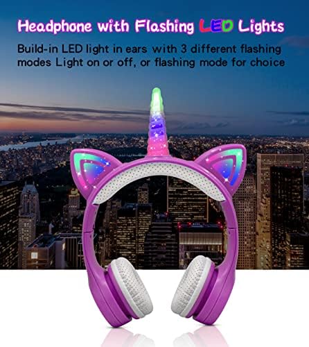 Enchanting Unicorn Wireless Headphones for Kids – Stylish Pink Foldable Design with Light-Up Features, Perfect for Tablets and Toddlers – Superior Sound Quality and Comfort for Magical Listening Adventures – Durable, Adjustable, Tangle-Free Fun for Every Little Girl
