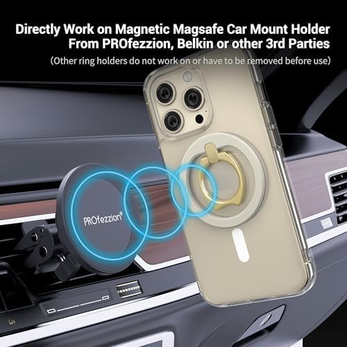 PROfezzion Ultra-Slim Magnetic Ring Holder for Mag Safe – Lightweight Zinc Alloy Phone Grip for i Phone 16/15/14/13/12 Pro Max Plus with Mag Safe Case – Effortless Attach and Detach, 360° Rotation & 130° Angle Flexibility – Ideal for On-the-Go Use and Mag Safe Car Mount Compatibility – No Residue, Strong 3.2 lb Grip