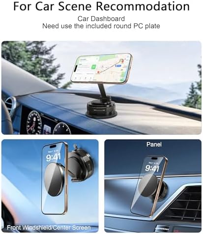 Phone Holder for Car Suction Cup Phone Mount Mag safe 360° Rotatable Lock[89+LBS Strongest Suction 2800gf Magnetic]Foldable Vacuum Magnetic Phone Stand Car Mount for All Smartphone/Gym/Bathroom Mirror – Enhanced Compatibility and Speed