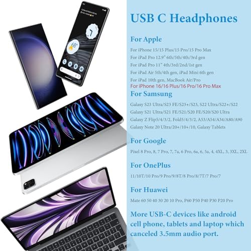 APETOO Mint Green USB Type C Earphones – Premium Hi-Fi Stereo Wired Earbuds for i Phone 16/15 Pro Max, i Pad A16, Samsung Galaxy S24/S23/S22/S21 FE, Google Pixel, One Plus – Built-in Microphone & Volume Control for Ultimate Audio Experience