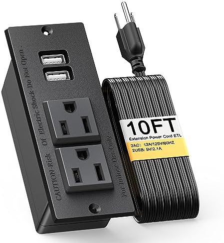 Recessed Power Grommet with Dual 20 W USB C Ports and 6 FT Extension Cord – Versatile Desk Power Socket with 2 AC Outlets for Seamless Integration into Cabinets, Drawers, or Nightstands – ETL Listed for Safety and Enhanced Charging Efficiency – Ideal for Organized Home Offices and Modern Living Spaces