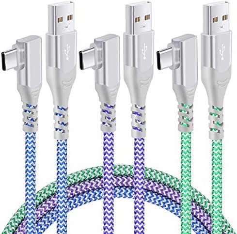 10 FT USB to C Cable 3 Pack – Fast Charging Right Angle Nylon Braided Charger for i Phone 16, Samsung Galaxy S25 & More – Superior Durability & Enhanced Comfort for Gaming & Streaming – Universal Compatibility for All Devices