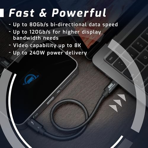 OWC Thunderbolt 4 Cable – 2.0 Meter (6.56 ft.) – Ultra-Fast 40 Gb/s Data Transfer & 100 W Power Delivery – Thunderbolt Certified, Compatible with Thunderbolt 4, 3, USB-C & USB4 Devices – Sleek Black Design for Enhanced Connectivity & Reliability