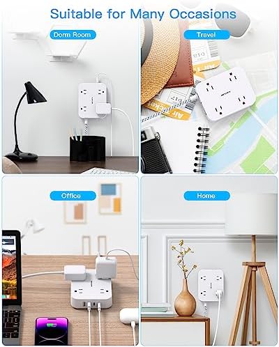 HANYCONY 10 Ft Ultra Thin Flat Extension Cord with 4 AC Outlets & 4 USB Ports (2 USB-C) – Wall-Mountable Power Strip & Desk Charging Station for Seamless Office, Dorm, and Travel Connectivity – Superior Surge Protection & Space-Saving Design