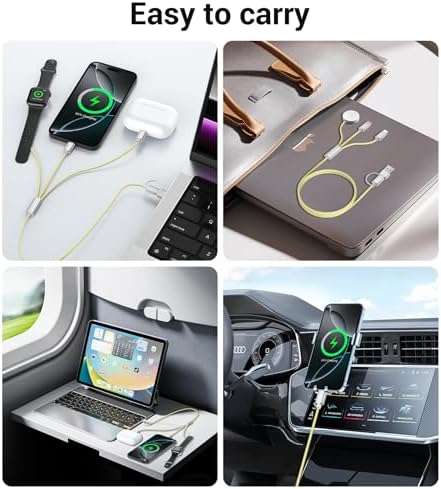 Temdan 3-in-2 USB C Charging Cable: Versatile Multi-Device Charger for Apple Watch Ultra, SE & i Phone 12-16 – Rapid Charge, Compact Travel Essential – Stylish Pink Smartwatch Accessory for On-the-Go Power Solutions