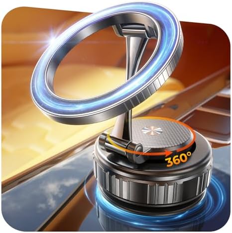 2025 Upgraded Vacuum Magnetic Car Phone Holder [89+LBS Suction/2800gf Magnet], Suction Cup Phone Mount, Ultra-Strong Magnetic Stand for Car/Mirror/Gym/Kitchen/iPhone16 15 14 13 12, Silver – Enhanced Compatibility and Speed