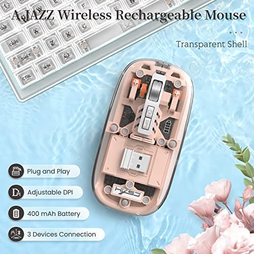 Sleek A.JAZZ Wireless Bluetooth 5.1 & 2.4 G Mini Mouse – Lightweight, Rechargeable, and Silent for Ultimate Focus in Office, PC, Mac, and i Pad Use – Stylish Transparent Design with Nano USB-C Receiver for Enhanced Compatibility and Performance