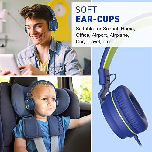 Rockpapa 950 Kids Wired Headphones – Vibrant Black and Green On-Ear Style with Built-in Microphone for Enhanced Online Learning, Foldable for Ultimate Portability, Compatible with Laptops, Tablets, and Chromebooks for Seamless Classroom Engagement and Daily Use