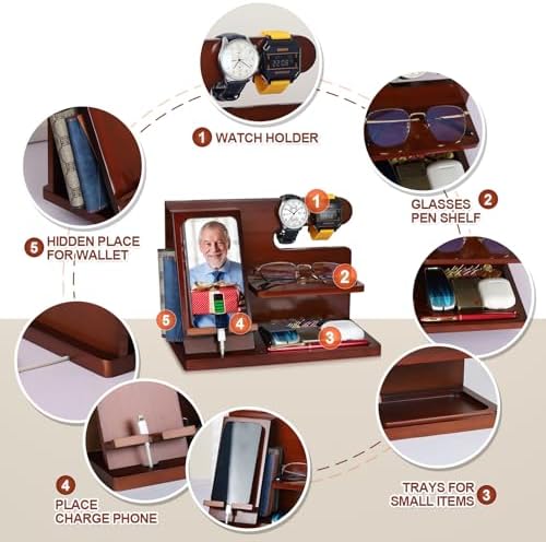 Gifts for Men Him Husband, Stocking Stuffers for Man Him, Christmas Mens Gift, Wood Phone Docking Station, Groomsmen Gift, Anniversary Fathers Day Birthday Gifts for Man Husband Boyfriend – Enhanced Compatibility and Speed