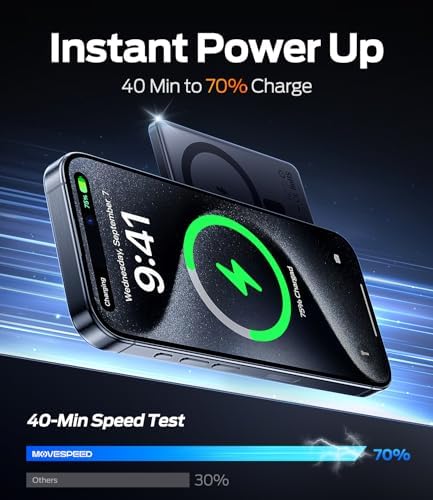 MOVE SPEED 10,000 m Ah Magnetic Power Bank – Sleek Alloy-Design Portable Charger with Fast Charging for i Phone Models 12-16 – Essential Travel Accessory in Glacier Gray – Unmatched Durability and Style for On-the-Go Power Solutions