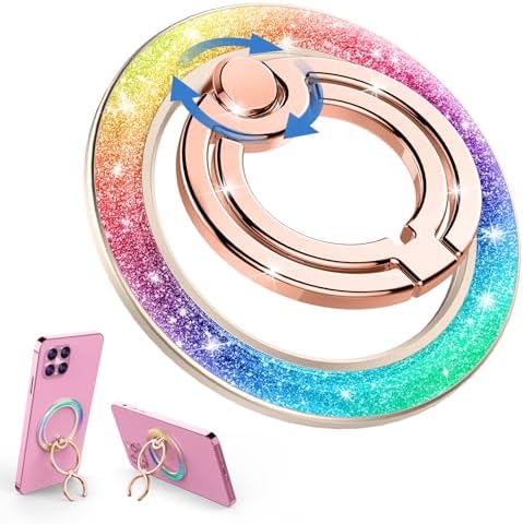 Glamorous Mindsky Glitter Phone Ring Holder – Secure Magnetic Grip for i Phone 16 Pro Max/15/14/13/12 & Android – Stylish Versatile Accessory for Enhanced One-Handed Usability and Drop Protection