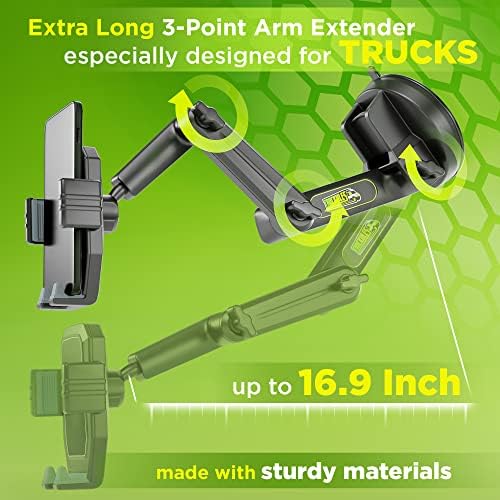Heavy-Duty Truck Phone Mount with Super Suction Cup – Ultimate Mobile Device Holder for i Phone & Samsung, 16.9-Inch Long Arm for Maximum Stability & Flexibility, Ideal for Big Rig Drivers, Enhances Road Safety and Hands-Free Navigation