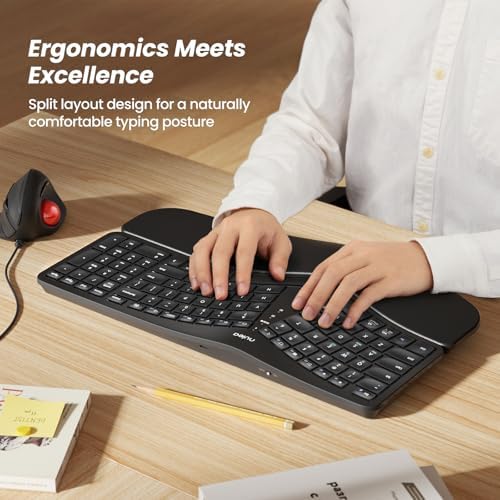 Nulea RT05 B Bluetooth Ergonomic Split Keyboard – Rechargeable Wireless USB-C Design with Cushioned Wrist Rest for Ultimate Comfort, Compatible with Windows & Mac (F-Yellow) – Enhance Your Typing Experience and Boost Productivity