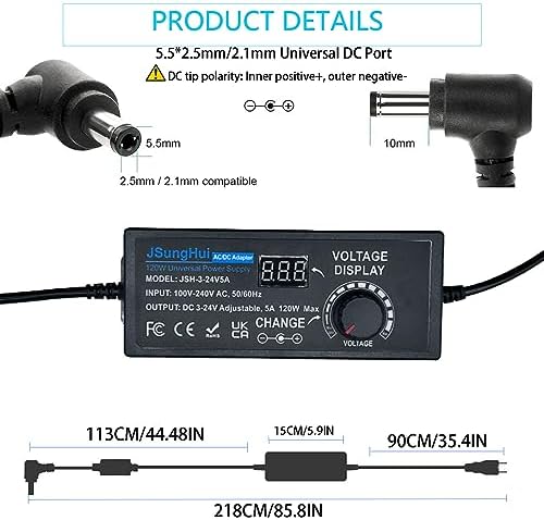 Versatile 120 W Universal AC to DC Power Adapter – Adjustable 3 V to 12 V, 10 A Output with 14 Interchangeable Tips & Polarity Converter for Seamless Compatibility with LED Strip Lights, Printers, CCTV Cameras, and More – Ultimate Efficiency and Durability Ensured