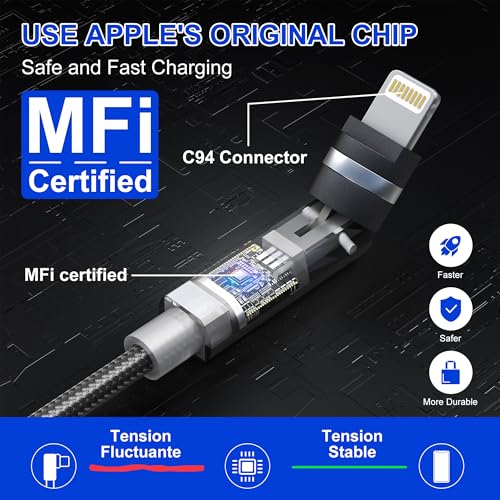 Revolutionize Your Charging Experience with the 90-Degree Lightning Cable – 360° Rotating Connector for Apple Devices | MFi Certified, Fast 2.4 A Charging, Right Angle Design for i Phone 14/13/12/11/X/8/7/6/5 Pro Max & i Pad | 3 FT Length for Ultimate Convenience and Compatibility