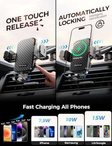 Revolutionary 15 W Fast Wireless Car Charger with Auto-Clamping Phone Holder for i Phone, Samsung Galaxy & Google – Ultimate Smartphone Mount for Windshield, Dashboard, and Air Vent – Unmatched Convenience and Enhanced Safety for Modern Drivers