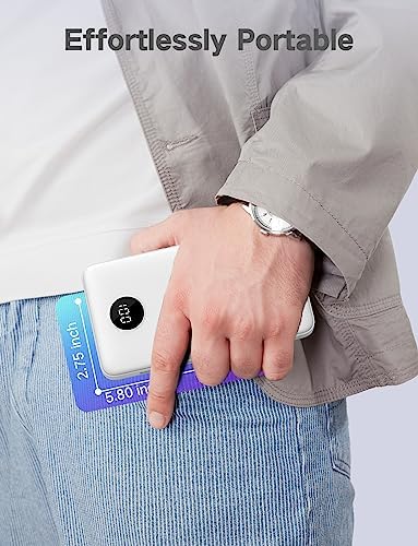 Ultra-Slim 12000 m Ah Portable Charger with Built-In Cables – 22.5 W Fast Charging Power Bank for i Phone & Android | LCD Display for Real-Time Battery Monitoring | Lightweight Travel Essential for On-the-Go Power Solutions