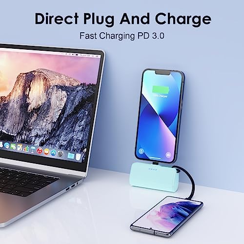 Dual Pack Mini Power Bank with Built-in USB C Cable – 5200 m Ah Fast Charging Battery for i Phone 15/14/13/12/11/XR/8/7/6 & Android Devices – Ultra-Portable Travel Charger for On-the-Go Power Needs