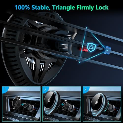 Mag Safe Car Charger with Mini Fan – 15 W Fast Wireless Charging Holder for i Phone 12-16 Models – 360° Rotating Magnetic Mount for Enhanced Usability and Overheating Prevention – Ultimate Driving Accessory