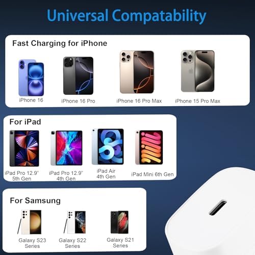 Auorld 30 W USB-C Fast Charger with 10 FT Cable – High-Performance Rapid Charging for i Phone 15/16, i Pad, Samsung Galaxy & Google Pixel – Stylish Purple Design for Maximum Flexibility and Compatibility on the Go