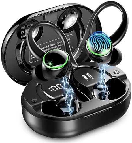 Elevate Your Fitness Experience with Premium Bluetooth 5.4 Wireless Earbuds – 50 Hours of Deep Bass Playback, Advanced ENC Noise Cancellation, and IP7 Waterproof Durability – Ideal for Gym Enthusiasts and Active Lifestyles with Secure Earhooks for Unmatched Comfort and Performance