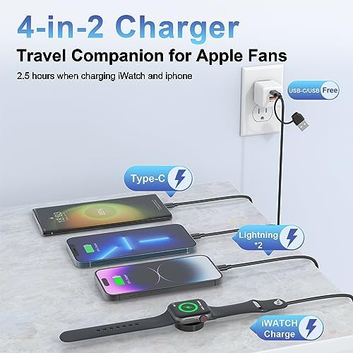Ultimate 4-in-2 i Watch and i Phone Charging Cable – 6 FT Multi-Device Charger for Apple Watch, i Phone & Air Pods – Fast Charging, Durable & Travel-Friendly Solution for Effortless Power Management