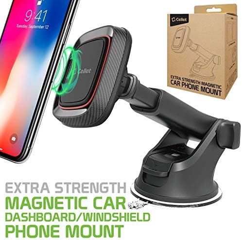 Cellet Adjustable Magnetic Car Phone Mount – Universal Dashboard & Windshield Holder for Samsung Galaxy S21/S20/S10 – Enhanced Stability & Optimal Viewing Angles for Safe Navigation and Hands-Free Communication