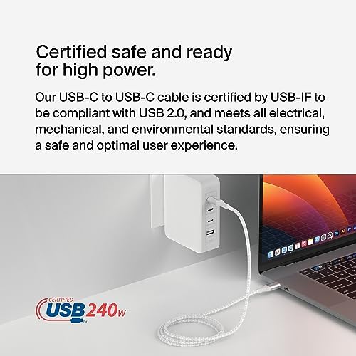 Belkin 6.6 ft USB C to USB C Charging Cable – 240 W Type-C Fast Charger for i Phone 16, Galaxy S25, Pixel 9, Mac Book, i Pad Pro, Chromebook, and Switch Steam Deck – Durable, High-Speed Connection for Enhanced Device Performance – Sleek Black Finish