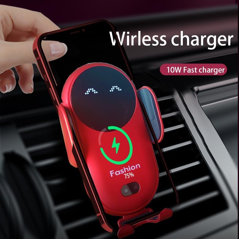 Vibrant Red Automatic Wireless Car Charger Mount – Effortless One-Handed Operation Smartphone Holder for i Phone & Samsung – Rapid Charging for Air Vent or Dashboard Use – Enhance Your Driving with Secure Support & Stylish Convenience
