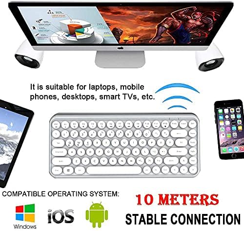 FELICON Retro Mini Wireless Bluetooth Keyboard – Portable 84-Key Typewriter Design for Android, i Pad, Windows & PC – Perfect Companion for Home & Office with Enhanced Compatibility and Rechargeable Battery