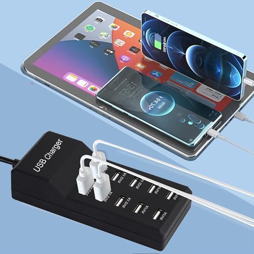 10-Port USB Charging Station – Fast Charging Dock with 6 USB-A & 4 USB-C Ports for Phones, Tablets, and Smartwatches – Sleek White Multi-Device Charger for Home and Office Efficiency