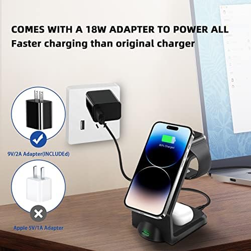 Magnetic 3-in-1 Wireless Charging Station for Apple Devices – Fast, Efficient Charger for i Phone 15/14 Pro Max, Apple Watch Ultra/8/se/7/6/5/4/3/2, and Air Pods – Compact Design with Enhanced Compatibility and Safety Features