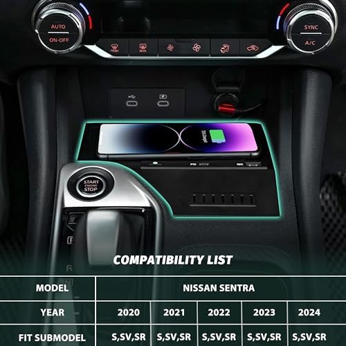 KEWISAUTO Premium Wireless Charging Pad for 2020-2024 Nissan Sentra S, SV, SR – Fast Qi Charger for Effortless Power Boost in Center Console, Seamless Installation, and Elegant Design for Active Lifestyles