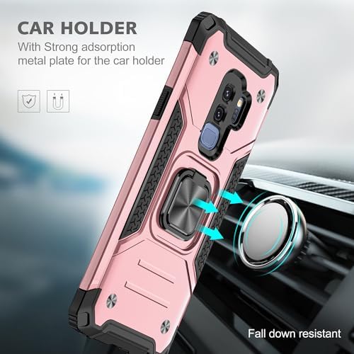 Rugged Military-Grade Shockproof Case for Samsung Galaxy S9 Plus – Red Armor with Built-in Kickstand and Magnetic Car Mount for Ultimate Protection and Style – Perfect for Active Lifestyles