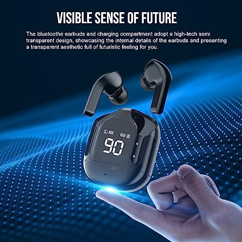 Crystal Bluetooth Wireless Earbuds with Noise Reduction – Mini True Wireless Gaming Headset Featuring Bluetooth 5.2 and Multipoint Pairing for Enhanced Audio Experience – Stylish Transparent Design for Music and Gaming Enthusiasts