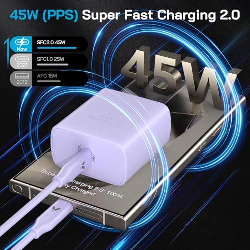 45 W Ultra-Fast USB-C Charger & 12 FT Cable for Samsung Galaxy Devices – Premium Charging Block for S25, S24, S23, and Tab S9/S8 Ultra – Enhanced Speed, Safety, and Portability for Ultimate Device Efficiency