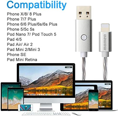 momen LED i Phone Charger Cable – 6 ft Light-Up Charging Cord with Switch Button, MFi Certified USB Fast Charging for i Phone 14/13/12/11/XS Max/XS/XR/X/8/7/Plus/SE/i Pad (Blue & Red) – Style Meets Functionality for Quick Connectivity and Enhanced Performance