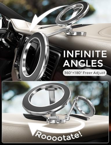 Mag Safe Car Phone Mount with 360° Rotational Magnetic Grip – Secure Hands-Free Holder for i Phone 15, 14, 13, 12 Pro Max, Plus, Mini – Sleek Black Design for Effortless Navigation and Enhanced Safety in Your Vehicle