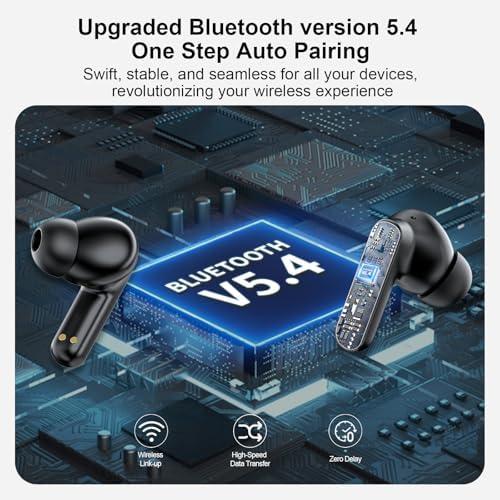 Advanced Bluetooth 5.4 Noise Cancelling Earbuds with Touch Control – Immerse Yourself in Crystal-Clear Sound and Deep Bass with Adjustable EQ and Environmental Noise Management – Perfect for Professionals and Music Enthusiasts on Android, i OS, Tablets, and Laptops (Black)