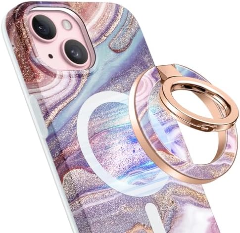 GVIEWIN Magnetic Phone Ring Holder, Compatible with MagSafe Phone Grip with Adjustable Stand, Magnet Phone Ring Kickstand for iPhone 16 Pro Max/Plus/15/14/13/12 Series/Other Phones (Purple) – Enhanced Compatibility and Speed