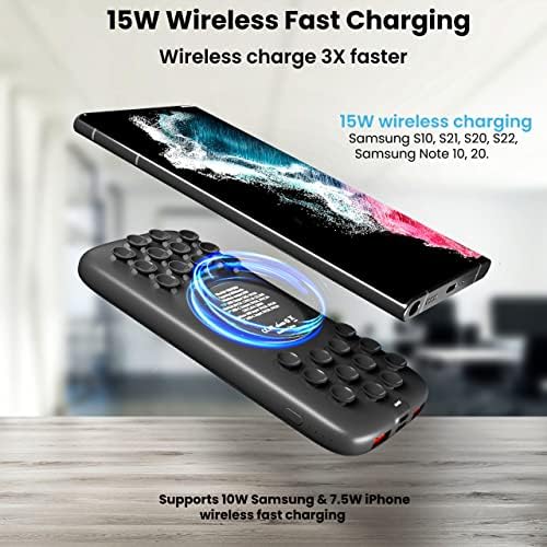10000 m Ah Wireless Power Bank with 15 W Fast Charging, Anti-Slip Suction Cups, and Kickstand – Universal Charger for i Phone 16, 15, 14, 13, 12, 11 & Samsung Galaxy S25, S24, S23, S22, S21, LG Thin Q – Ultimate Convenience for On-the-Go Power Solutions