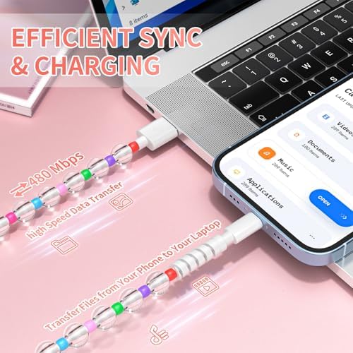 Aolcev 66 W Beaded Lightning Charging Cable – 6.6 FT MFi Certified USB A Charger for i Phone 14/13/12/11 Pro Max & i Pad – Fast Charging, Durable Design, Perfect for Home & On-the-Go Power Needs