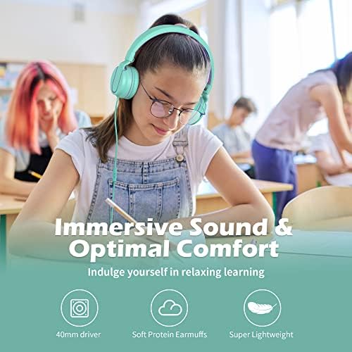 Stylish AILIHEN I35 Kids Foldable Headphones with Safe 93 d B Volume Limiting and HD Microphone – Perfectly Designed for Learning and Fun on Chromebooks, Laptops, and Tablets – Trendy Pink and Purple Color for Young Explorers and Students